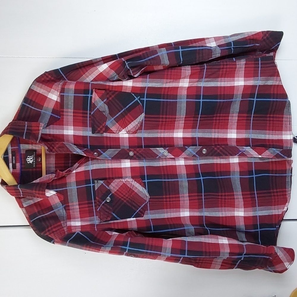 Rock n Republic | Mens Red Black Plaid Shirt Button Down Relaxed Sz.XL